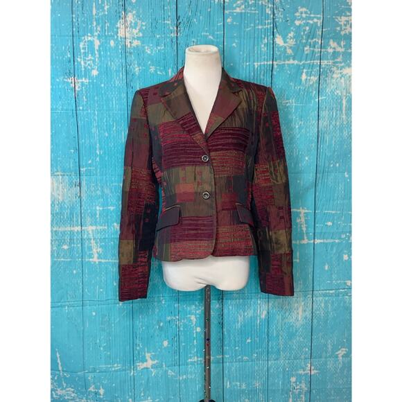 Harve Benard patchwork 2 buttons lined blazer size 8 - Picture 5 of 7